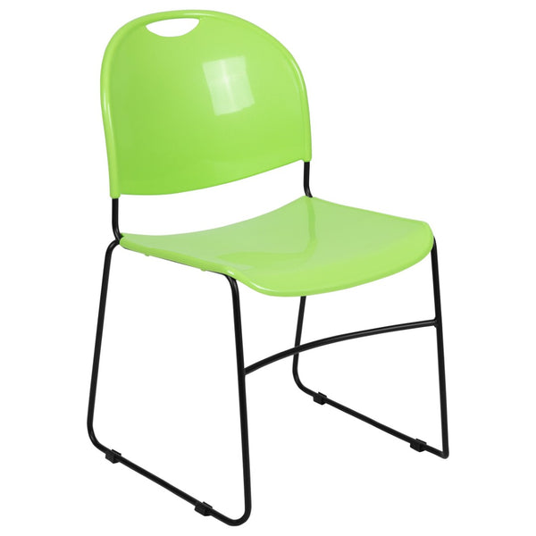 English Elm HERCULES Ultra-Compact Stack Chair with 880 lb Capacity, Chrome Frame, Ergonomic Design for Comfort Green Plastic/Black Frame RUT-188-GN-GG