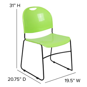 English Elm HERCULES Ultra-Compact Stack Chair with 880 lb Capacity, Chrome Frame, Ergonomic Design for Comfort Green Plastic/Black Frame RUT-188-GN-GG