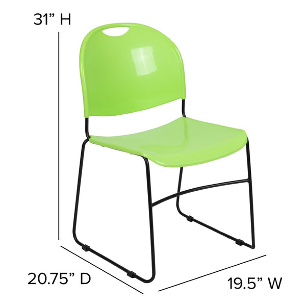 English Elm HERCULES Ultra-Compact Stack Chair with 880 lb Capacity, Chrome Frame, Ergonomic Design for Comfort Green Plastic/Black Frame RUT-188-GN-GG