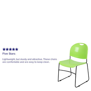 English Elm HERCULES Ultra-Compact Stack Chair with 880 lb Capacity, Chrome Frame, Ergonomic Design for Comfort Green Plastic/Black Frame RUT-188-GN-GG
