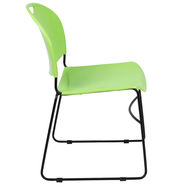 English Elm HERCULES Ultra-Compact Stack Chair with 880 lb Capacity, Chrome Frame, Ergonomic Design for Comfort Green Plastic/Black Frame RUT-188-GN-GG