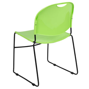 English Elm HERCULES Ultra-Compact Stack Chair with 880 lb Capacity, Chrome Frame, Ergonomic Design for Comfort Green Plastic/Black Frame RUT-188-GN-GG