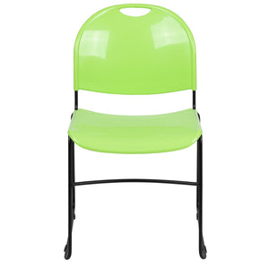 English Elm HERCULES Ultra-Compact Stack Chair with 880 lb Capacity, Chrome Frame, Ergonomic Design for Comfort Green Plastic/Black Frame RUT-188-GN-GG