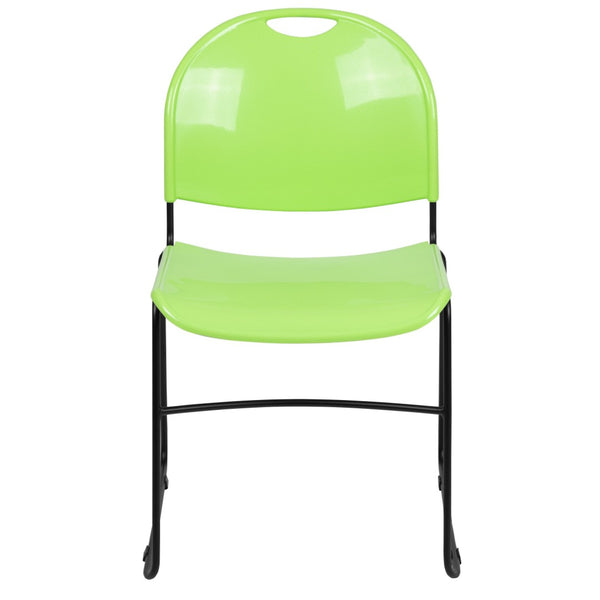 English Elm HERCULES Ultra-Compact Stack Chair with 880 lb Capacity, Chrome Frame, Ergonomic Design for Comfort Green Plastic/Black Frame RUT-188-GN-GG