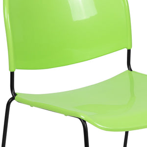 English Elm HERCULES Ultra-Compact Stack Chair with 880 lb Capacity, Chrome Frame, Ergonomic Design for Comfort Green Plastic/Black Frame RUT-188-GN-GG