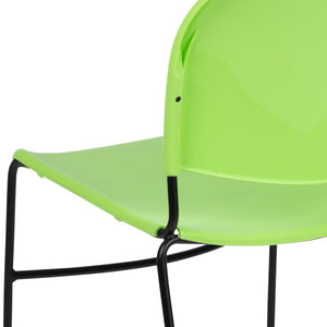 English Elm HERCULES Ultra-Compact Stack Chair with 880 lb Capacity, Chrome Frame, Ergonomic Design for Comfort Green Plastic/Black Frame RUT-188-GN-GG
