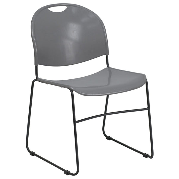 English Elm HERCULES Ultra-Compact Stack Chair with 880 lb Capacity, Chrome Frame, Ergonomic Design for Comfort Gray Plastic/Black Frame RUT-188-GY-GG