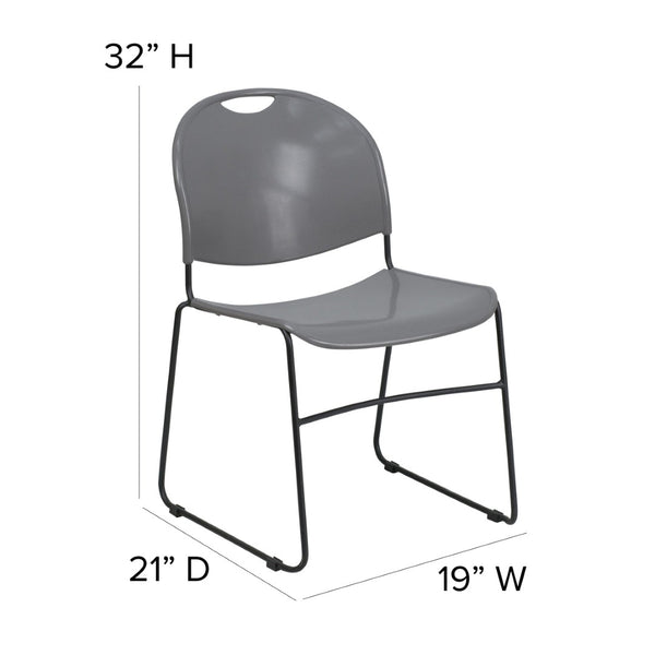 English Elm HERCULES Ultra-Compact Stack Chair with 880 lb Capacity, Chrome Frame, Ergonomic Design for Comfort Gray Plastic/Black Frame RUT-188-GY-GG