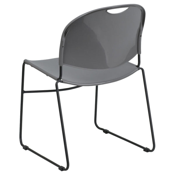 English Elm HERCULES Ultra-Compact Stack Chair with 880 lb Capacity, Chrome Frame, Ergonomic Design for Comfort Gray Plastic/Black Frame RUT-188-GY-GG
