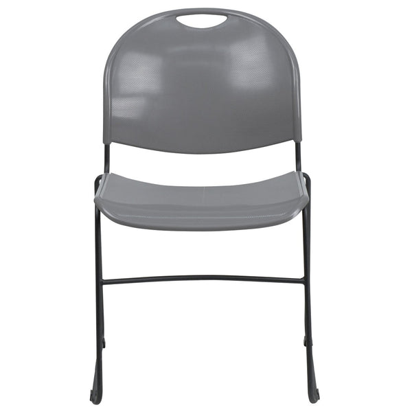 English Elm HERCULES Ultra-Compact Stack Chair with 880 lb Capacity, Chrome Frame, Ergonomic Design for Comfort Gray Plastic/Black Frame RUT-188-GY-GG