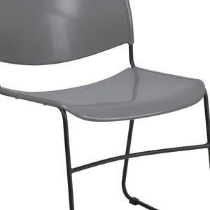 English Elm HERCULES Ultra-Compact Stack Chair with 880 lb Capacity, Chrome Frame, Ergonomic Design for Comfort Gray Plastic/Black Frame RUT-188-GY-GG