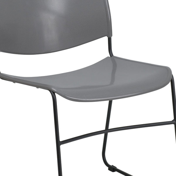 English Elm HERCULES Ultra-Compact Stack Chair with 880 lb Capacity, Chrome Frame, Ergonomic Design for Comfort Gray Plastic/Black Frame RUT-188-GY-GG