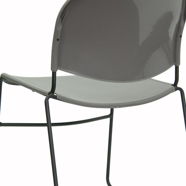 English Elm HERCULES Ultra-Compact Stack Chair with 880 lb Capacity, Chrome Frame, Ergonomic Design for Comfort Gray Plastic/Black Frame RUT-188-GY-GG