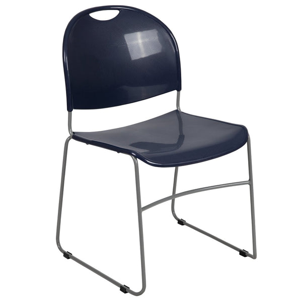 English Elm HERCULES Ultra-Compact Stack Chair with 880 lb Capacity, Chrome Frame, Ergonomic Design for Comfort Navy Plastic/Silver Frame RUT-188-NY-GG