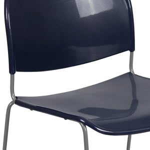 English Elm HERCULES Ultra-Compact Stack Chair with 880 lb Capacity, Chrome Frame, Ergonomic Design for Comfort Navy Plastic/Silver Frame RUT-188-NY-GG