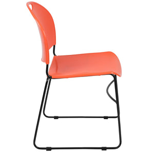English Elm HERCULES Ultra-Compact Stack Chair with 880 lb Capacity, Chrome Frame, Ergonomic Design for Comfort Orange Plastic/Black Frame RUT-188-OR-GG