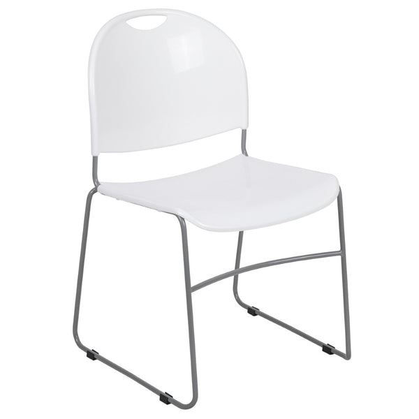 English Elm HERCULES Ultra-Compact Stack Chair with 880 lb Capacity, Chrome Frame, Ergonomic Design for Comfort White Plastic/Silver Frame RUT-188-WH-GG