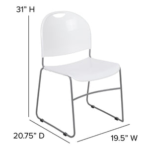 English Elm HERCULES Ultra-Compact Stack Chair with 880 lb Capacity, Chrome Frame, Ergonomic Design for Comfort White Plastic/Silver Frame RUT-188-WH-GG