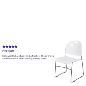 English Elm HERCULES Ultra-Compact Stack Chair with 880 lb Capacity, Chrome Frame, Ergonomic Design for Comfort White Plastic/Silver Frame RUT-188-WH-GG