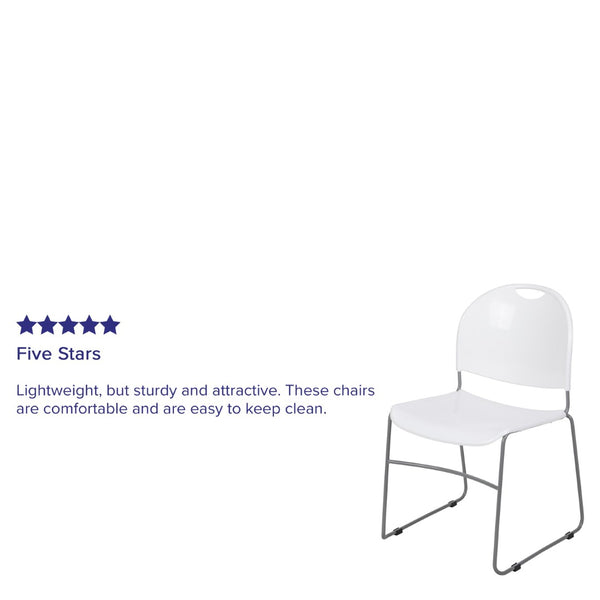 English Elm HERCULES Ultra-Compact Stack Chair with 880 lb Capacity, Chrome Frame, Ergonomic Design for Comfort White Plastic/Silver Frame RUT-188-WH-GG