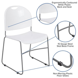 English Elm HERCULES Ultra-Compact Stack Chair with 880 lb Capacity, Chrome Frame, Ergonomic Design for Comfort White Plastic/Silver Frame RUT-188-WH-GG