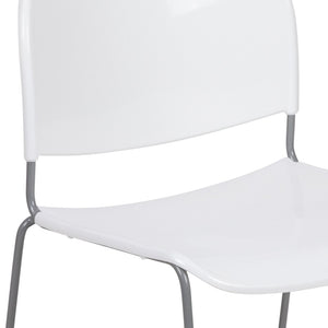 English Elm HERCULES Ultra-Compact Stack Chair with 880 lb Capacity, Chrome Frame, Ergonomic Design for Comfort White Plastic/Silver Frame RUT-188-WH-GG