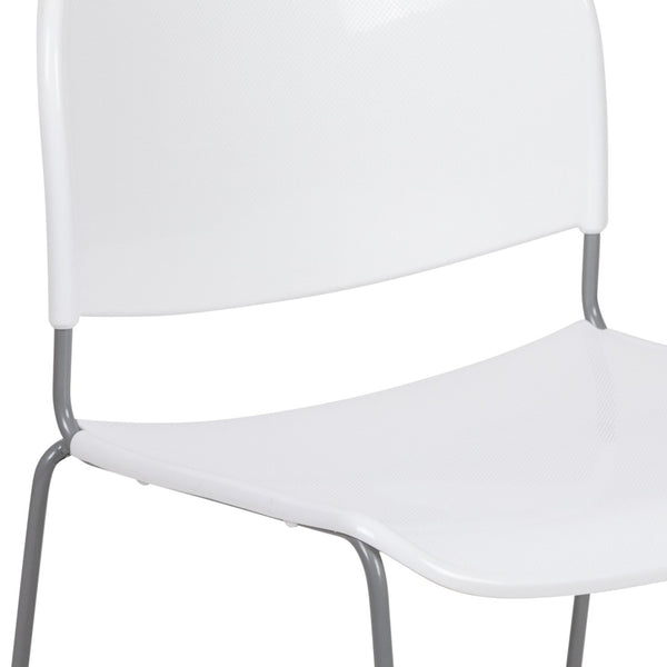 English Elm HERCULES Ultra-Compact Stack Chair with 880 lb Capacity, Chrome Frame, Ergonomic Design for Comfort White Plastic/Silver Frame RUT-188-WH-GG
