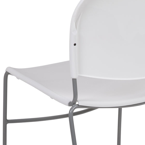 English Elm HERCULES Ultra-Compact Stack Chair with 880 lb Capacity, Chrome Frame, Ergonomic Design for Comfort White Plastic/Silver Frame RUT-188-WH-GG