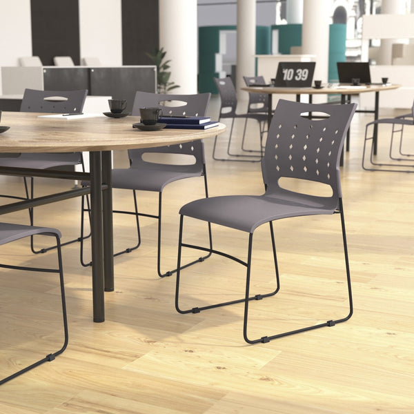 English Elm HERCULES 881 lb. Capacity Stack Chair with Air-Vent Back for Comfort in Training Rooms and Events Gray RUT-2-GY-BK-GG