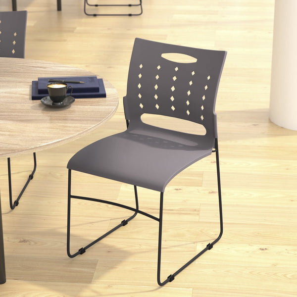 English Elm HERCULES 881 lb. Capacity Stack Chair with Air-Vent Back for Comfort in Training Rooms and Events Gray RUT-2-GY-BK-GG