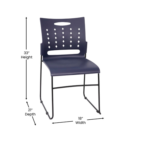 English Elm HERCULES 881 lb. Capacity Stack Chair with Air-Vent Back for Comfort in Training Rooms and Events Navy RUT-2-NVY-BK-GG