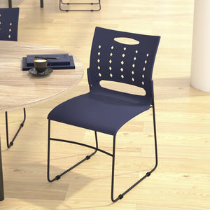 English Elm HERCULES 881 lb. Capacity Stack Chair with Air-Vent Back for Comfort in Training Rooms and Events Navy RUT-2-NVY-BK-GG