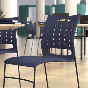 English Elm HERCULES 881 lb. Capacity Stack Chair with Air-Vent Back for Comfort in Training Rooms and Events Navy RUT-2-NVY-BK-GG