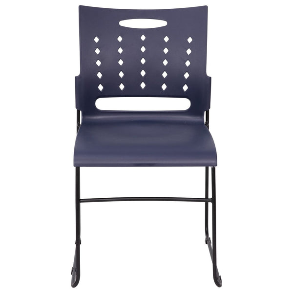 English Elm HERCULES 881 lb. Capacity Stack Chair with Air-Vent Back for Comfort in Training Rooms and Events Navy RUT-2-NVY-BK-GG