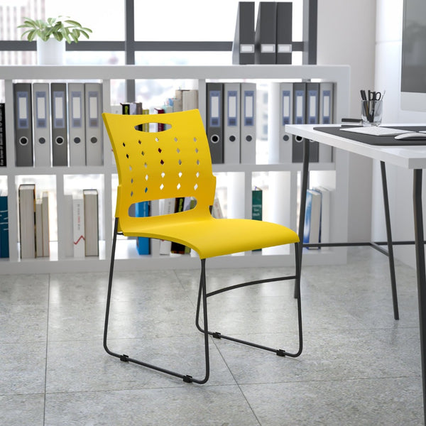 English Elm HERCULES High-Capacity Stack Chair with Air-Vent Back, Ergonomic Design for Commercial Use Yellow RUT-2-YL-GG