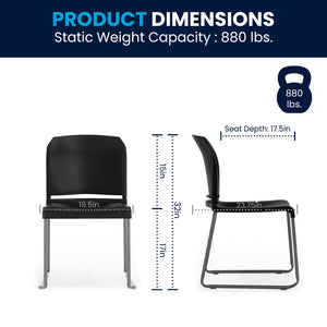English Elm HERCULES 880 lb. Capacity Contoured Stack Chair - Ergonomic Design for Office, Event & Cafeteria Use Black RUT-238A-BK-GG