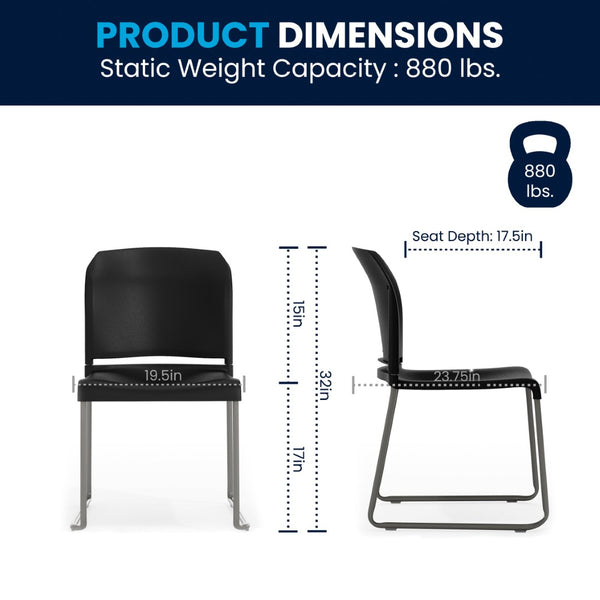 English Elm HERCULES 880 lb. Capacity Contoured Stack Chair - Ergonomic Design for Office, Event & Cafeteria Use Black RUT-238A-BK-GG