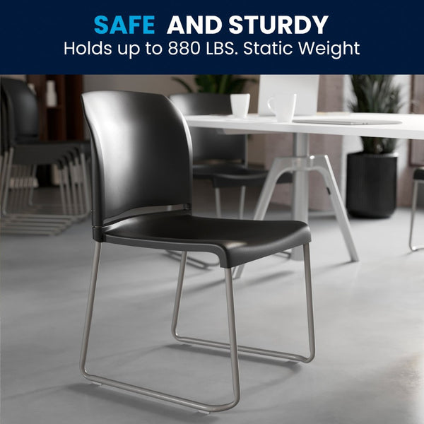 English Elm HERCULES 880 lb. Capacity Contoured Stack Chair - Ergonomic Design for Office, Event & Cafeteria Use Black RUT-238A-BK-GG