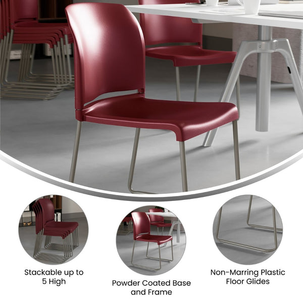 English Elm HERCULES 880 lb. Capacity Contoured Stack Chair - Ergonomic Design for Office, Event & Cafeteria Use Burgundy RUT-238A-BY-GG