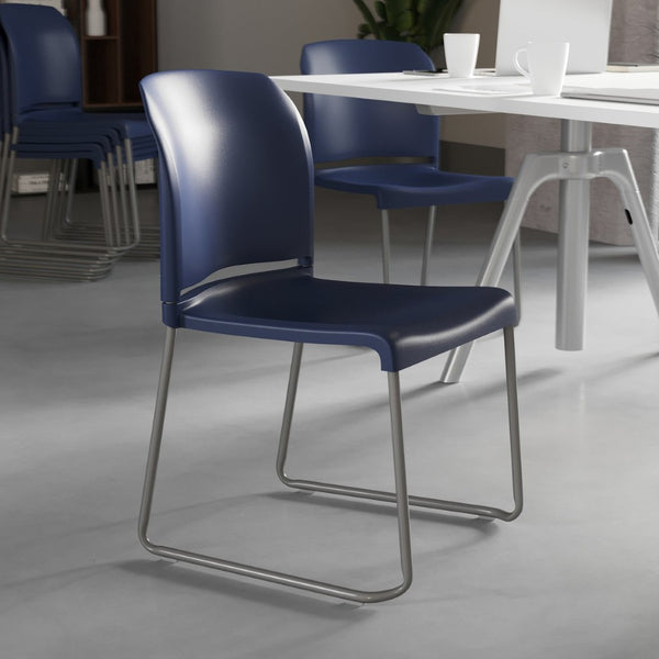 English Elm HERCULES 880 lb. Capacity Contoured Stack Chair - Ergonomic Design for Office, Event & Cafeteria Use Navy RUT-238A-NY-GG