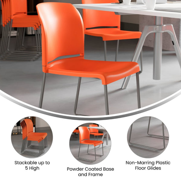 English Elm HERCULES 880 lb. Capacity Contoured Stack Chair - Ergonomic Design for Office, Event & Cafeteria Use Orange RUT-238A-OR-GG
