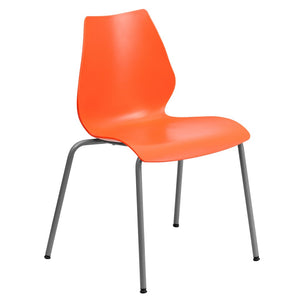 English Elm HERCULES Heavy-Duty Stack Chair with Lumbar Support and Silver Frame for Commercial Environments Orange RUT-288-ORANGE-GG