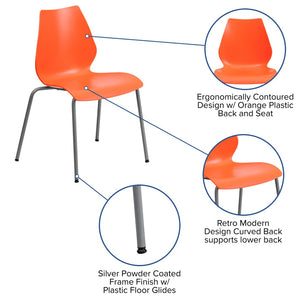 English Elm HERCULES Heavy-Duty Stack Chair with Lumbar Support and Silver Frame for Commercial Environments Orange RUT-288-ORANGE-GG