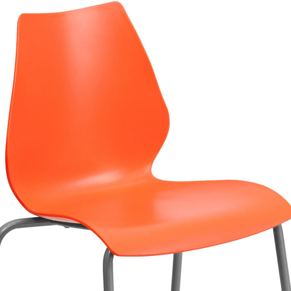 English Elm HERCULES Heavy-Duty Stack Chair with Lumbar Support and Silver Frame for Commercial Environments Orange RUT-288-ORANGE-GG