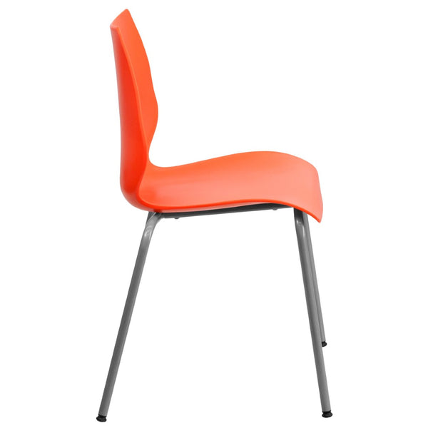 English Elm HERCULES Heavy-Duty Stack Chair with Lumbar Support and Silver Frame for Commercial Environments Orange RUT-288-ORANGE-GG