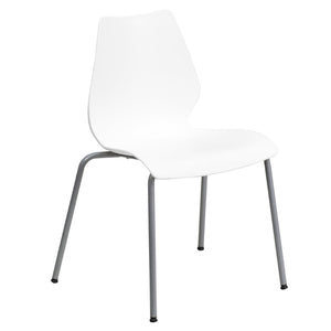 English Elm HERCULES Heavy-Duty Stack Chair with Lumbar Support and Silver Frame for Commercial Environments White RUT-288-WHITE-GG