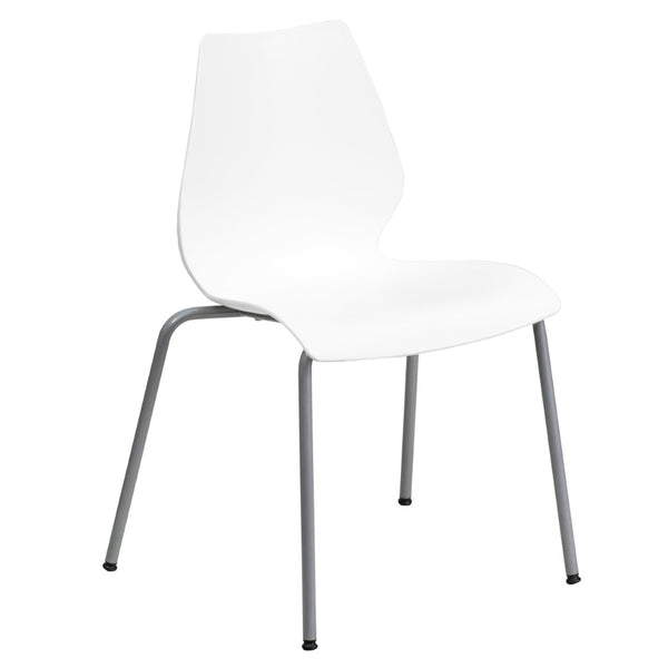 English Elm HERCULES Heavy-Duty Stack Chair with Lumbar Support and Silver Frame for Commercial Environments White RUT-288-WHITE-GG