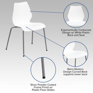 English Elm HERCULES Heavy-Duty Stack Chair with Lumbar Support and Silver Frame for Commercial Environments White RUT-288-WHITE-GG