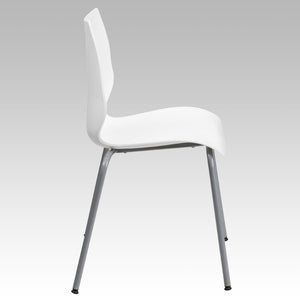 English Elm HERCULES Heavy-Duty Stack Chair with Lumbar Support and Silver Frame for Commercial Environments White RUT-288-WHITE-GG