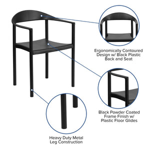 English Elm HERCULES Heavy-Duty Cafe Stack Chair - 1000 lb Capacity, Ergonomic Comfort for Dining & Events Black RUT-418-BK-GG